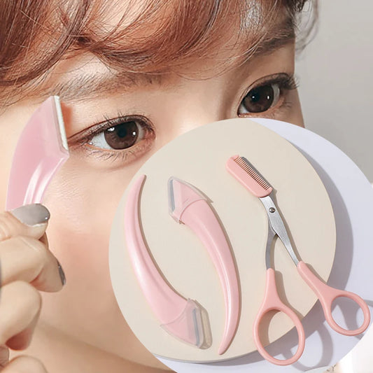 Curved Eyebrow Trimmer Eyebrow Scissors With Comb Stainless Steel Eyebrow Razor Hair Scissors Brow Trimmer Set Make Up Tool