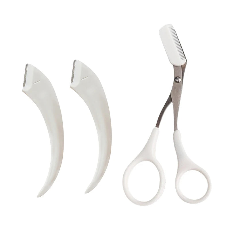 Curved Eyebrow Trimmer Eyebrow Scissors With Comb Stainless Steel Eyebrow Razor Hair Scissors Brow Trimmer Set Make Up Tool