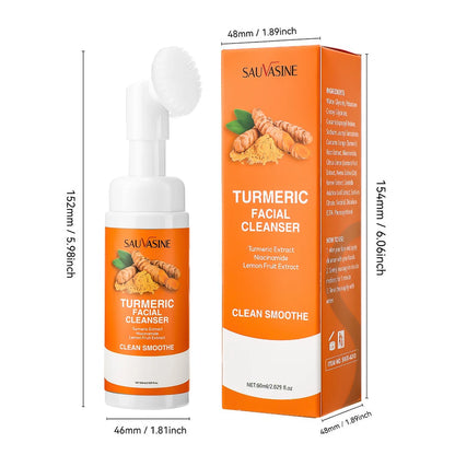 Turmeric Cleanser Moisturize Facial Brightening Skin Tone Daily Face Wash Foam with Brush Skin Care Clean Lemon Fruit Extract