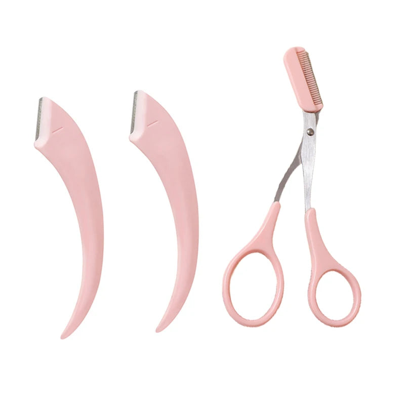 Curved Eyebrow Trimmer Eyebrow Scissors With Comb Stainless Steel Eyebrow Razor Hair Scissors Brow Trimmer Set Make Up Tool