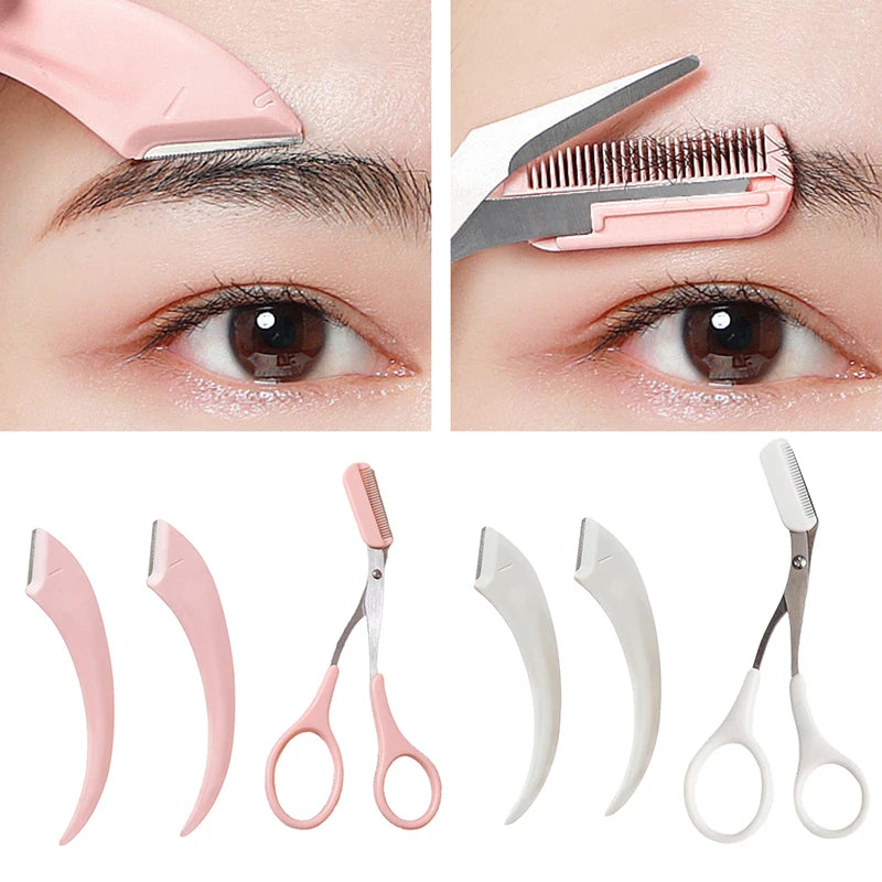Curved Eyebrow Trimmer Eyebrow Scissors With Comb Stainless Steel Eyebrow Razor Hair Scissors Brow Trimmer Set Make Up Tool