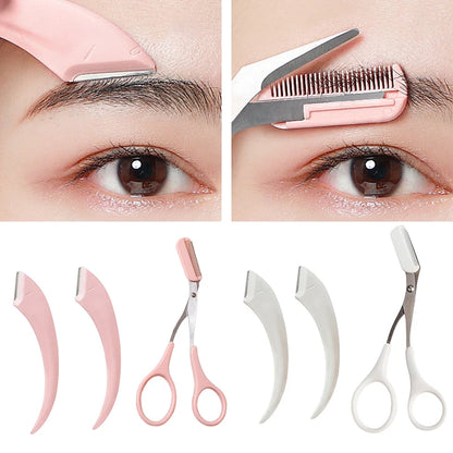 Curved Eyebrow Trimmer Eyebrow Scissors With Comb Stainless Steel Eyebrow Razor Hair Scissors Brow Trimmer Set Make Up Tool