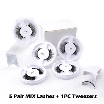 Magnetic Eyelashes 5 Pairs Reusable False Eyelashes and Magnetic Tweezers Set Natural 3D Mink Lashes Makeup Wholesale Faux Cils